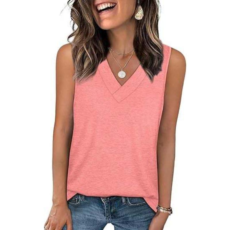 VEZFAA Dámská móda Ležérní Léto Jaro Jednobarevný potisk Halenky a košile bez rukávů s výstřihem do V