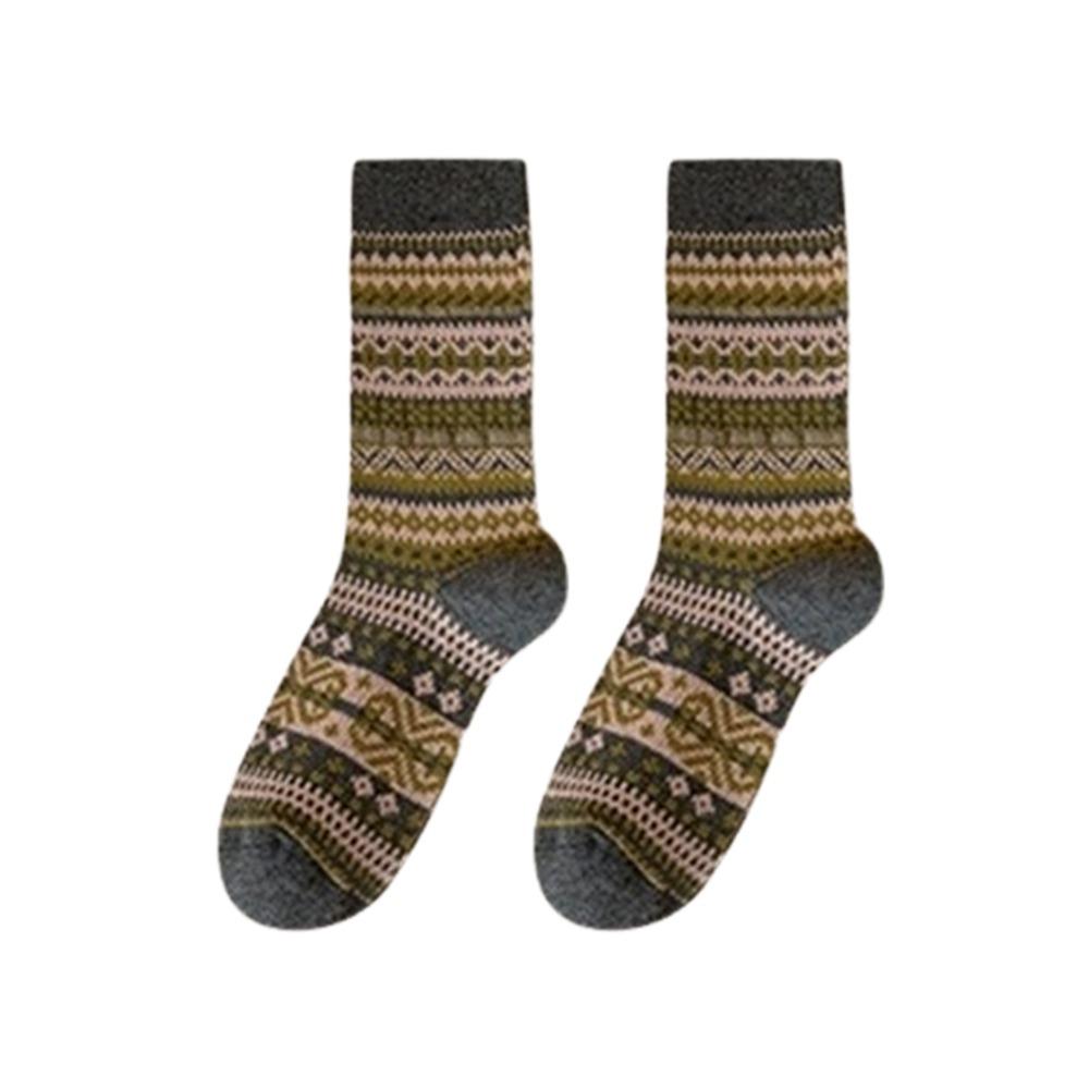 High Quality Retro Fair Isle Christmas Socks Cotton Thickened Middle Tube Socks Colour Blocking Striped Socks for Men And Women