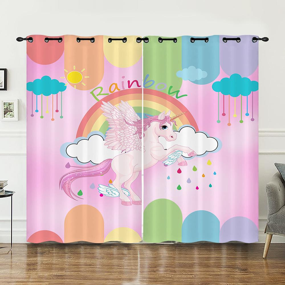 Curtain Unicorn Animal 3D Digital Printing Blackout Curtain Punching
