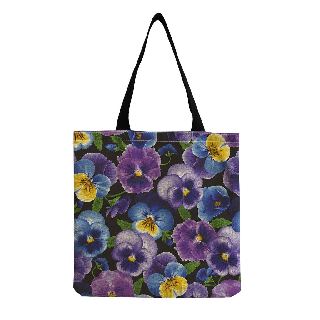 Women Vintage Linen Tote Bag - Large Capacity Flower Print Shoulder Handbag for Casual & Grocery Shopping KTB