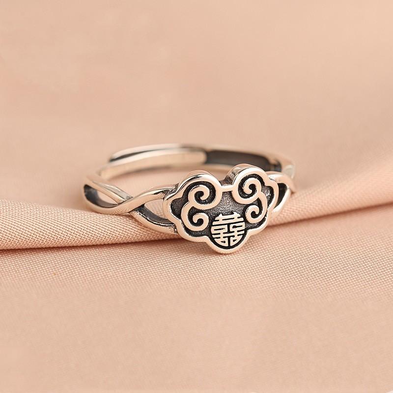 Adjustable Open Ring Women Men Vintage Chinese Style Motif Plated Copper Finger Adjustable Open Band