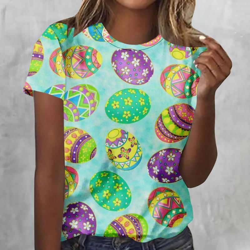 2025 Women's Street Fashion T-shirt Easter Series 3D Printed Short Sleeve Versatile Loose Casual Round Neck Top Women's Wear
