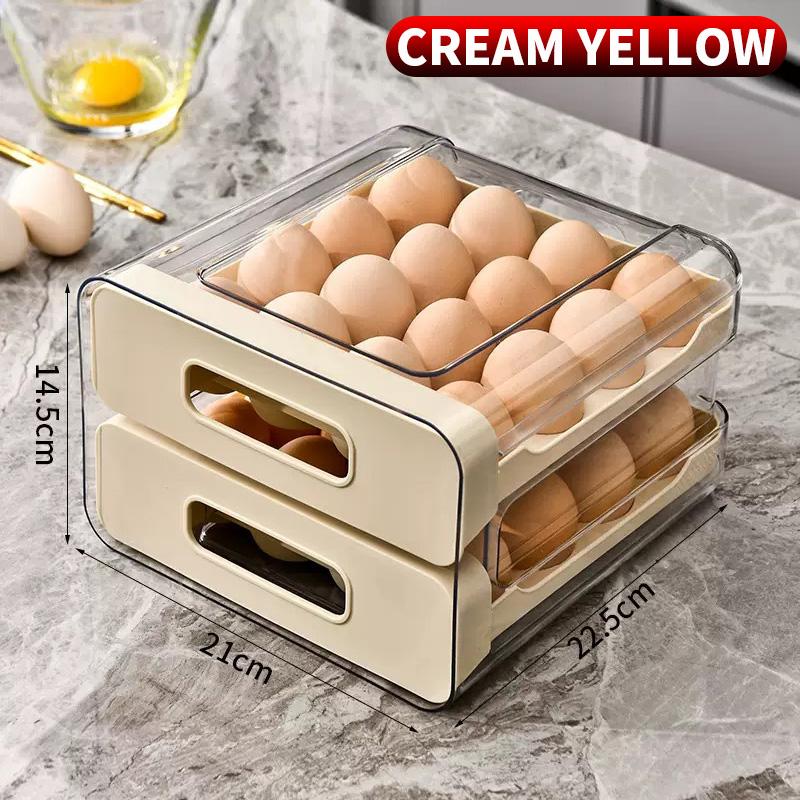 Kitchen Refrigerator Egg Storage Organizer, Drawer Style Double Layer Egg Rack Holder L