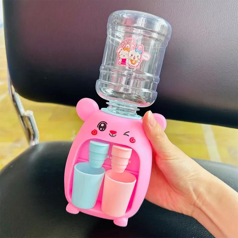 Non-Toxic Mini Children Dual Water Dispenser Toy With Cute Pink Blue Cold/Warm Water Juice Milk Drinking Fountain Simulation Kitchen Toys
