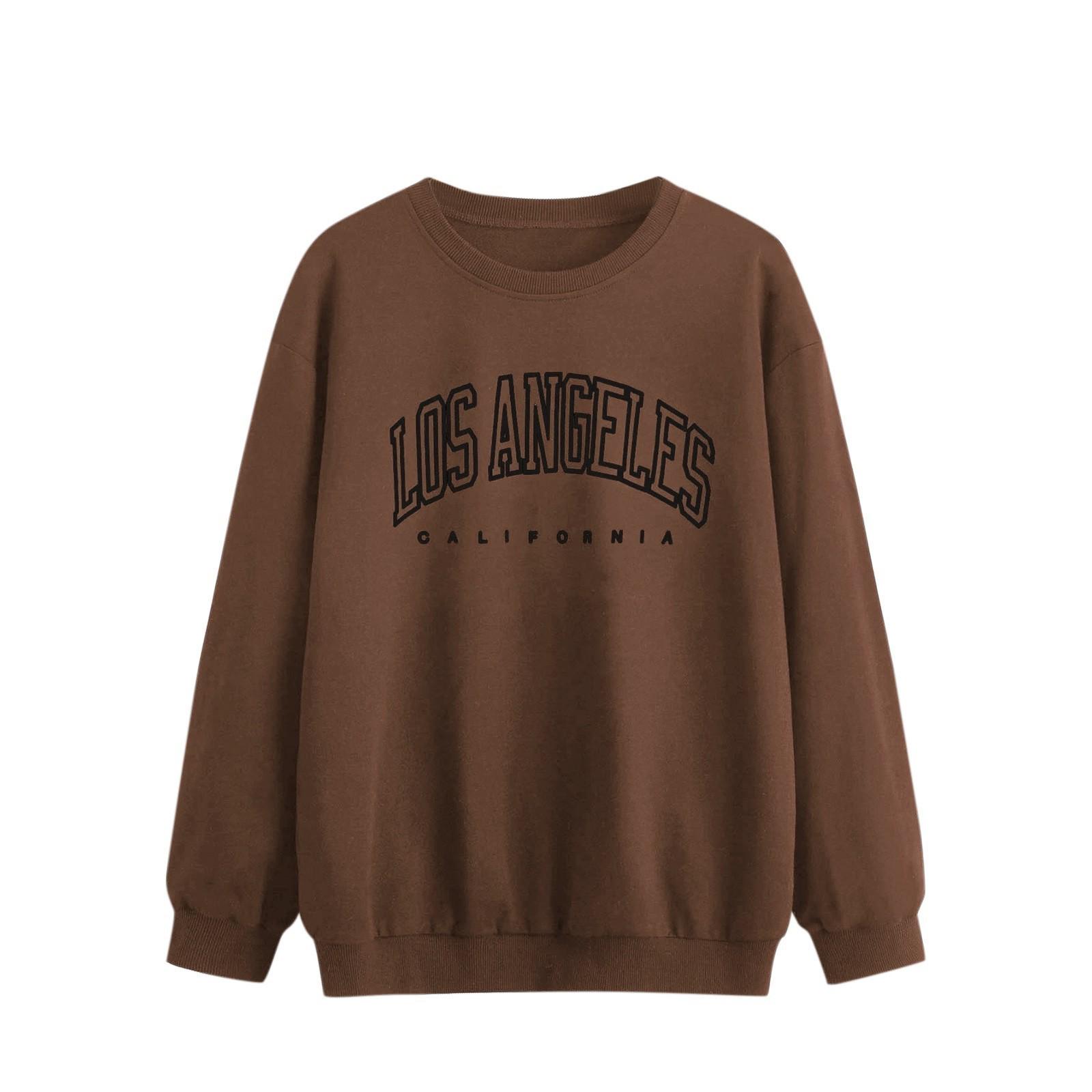 Korean Printed Round Neck Pullover: Letter Solid Color, Warm, Loose, Long Sleeve, Youthful Fashion Top 3XL