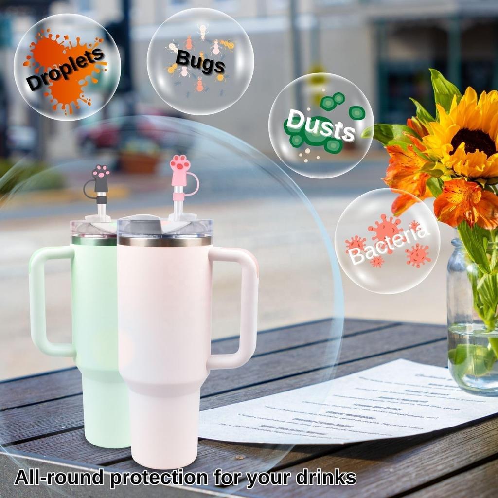 10mm Customization Animal Cat Dog Paw Dust-Proof Silicone 3D Straw Toppers Straw Cover with Letter Charm for Tumbler Cup