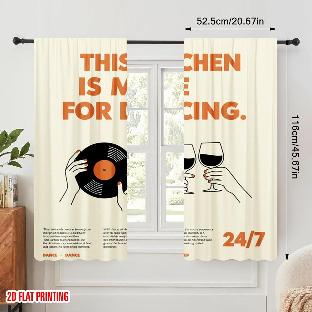 2pcs 2D flat printing Party Window Curtains Kitchen Dancing Party Wine 100% Polyester Without Electricity Birthday Party Perfect