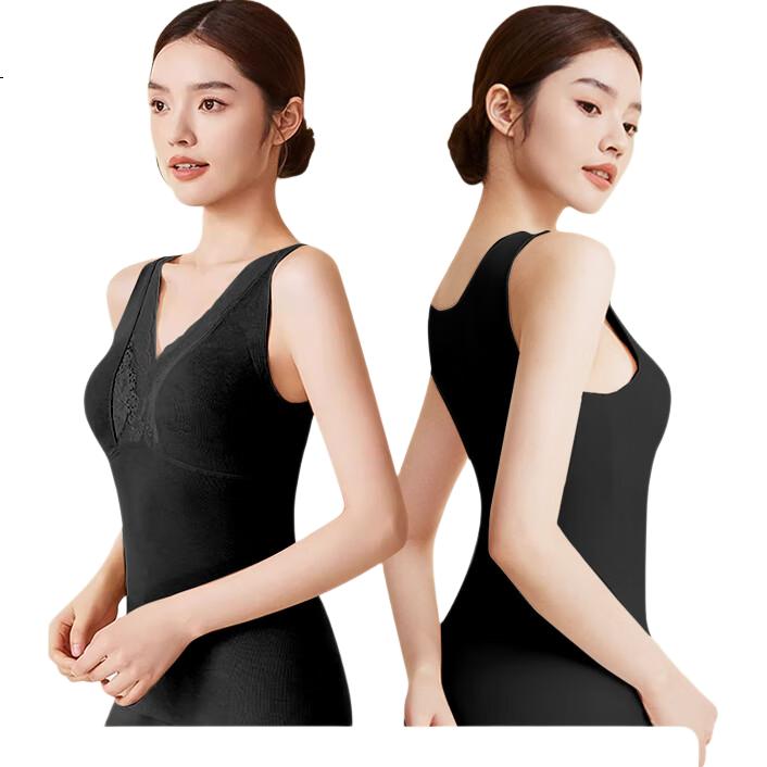 MiiOW Thermal Fleece Heated Warm Vest Women's Lace Padded Bra Tank Top Black