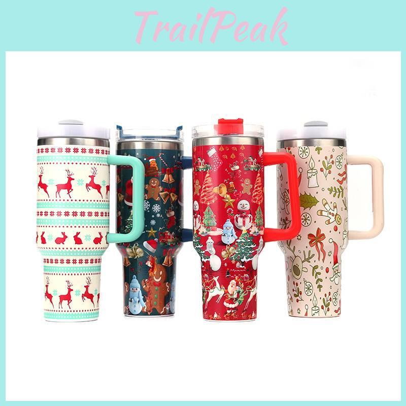 Creative 5d Christmas Themed 40oz Handled Automotive Cup Stylish 304 Stainless Steel Insulated Travel Mug