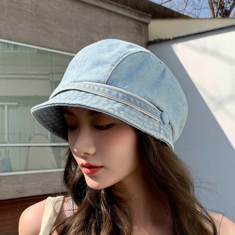 Dongdaemun Same Retro Denim Duck Tongue Stacking Hat Spring and Summer Street Modeling Beret Female Face Small Painter Hat