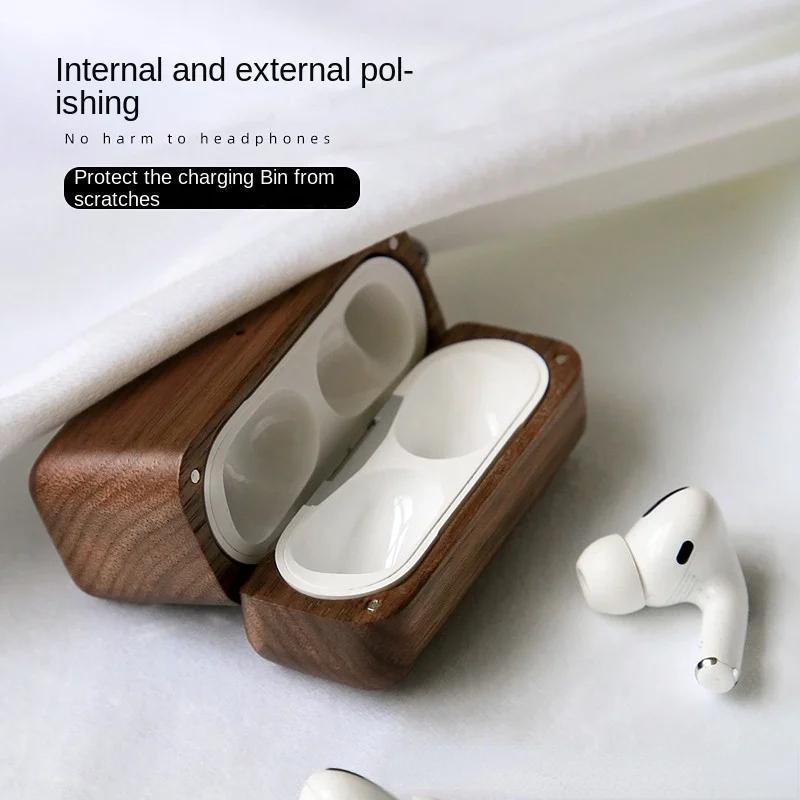 Luxury Solid Wood Earphone Case For AirPods Pro 3 Pro2 Protective Cover For AirPods 1/2/3/4 Shell+Wrist Strap Cowhide Lanyard