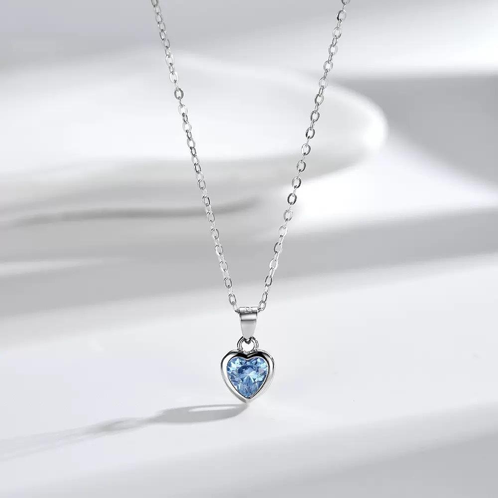 Real Money 925 Sterling Silver Simple Crystal Love Heart Pendant Necklace for Women Clavicle Chain Birthday Party Jewelry Gift