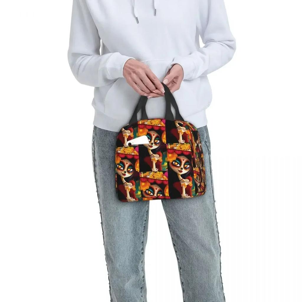 Day Of The Dead Sugar Skull Mexican Girl Insulated Lunch Bag for School Cooler Thermal Food Box Tote Lunch Boxes Container