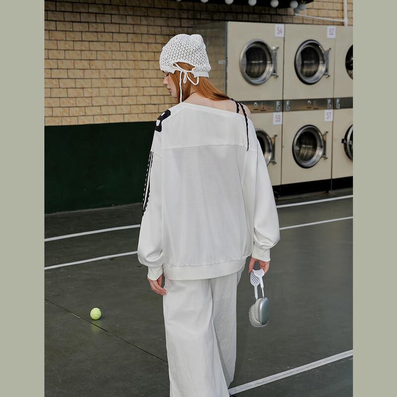 UNIFREE Ballet Mesh Off-Shoulder Sweatshirt