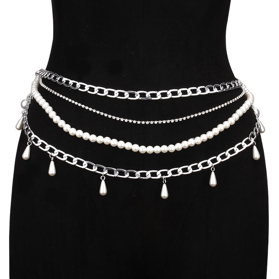 Europe, America, personalized fashion and retro multi-layer imitation pearl waist chain temperament dress accessories