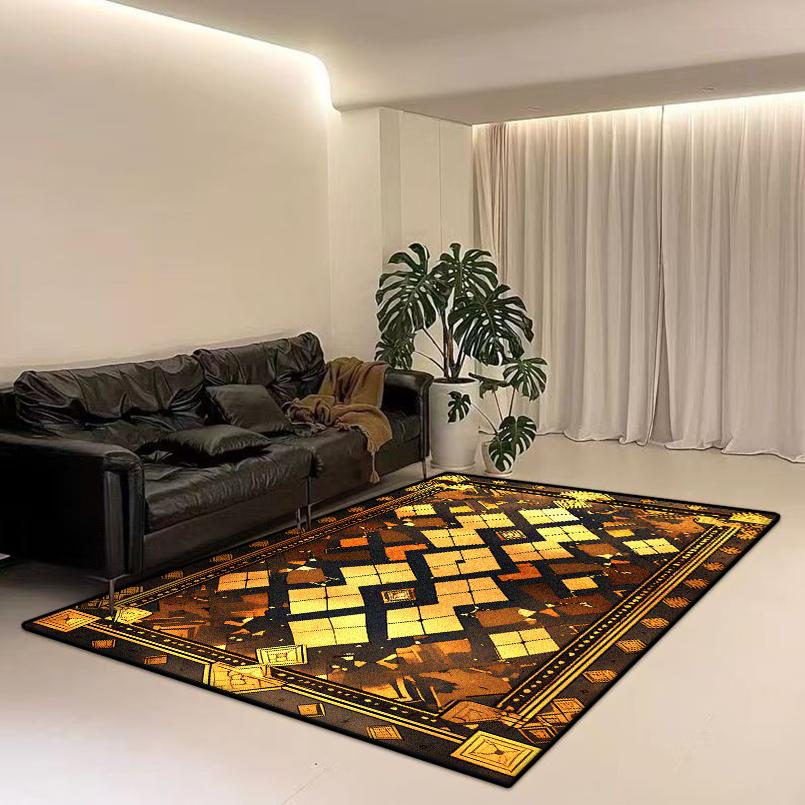 

Bohemian Golden Border Luxury Carpet Big Size Easy Clean Soft Foldable for Living Room Office Lounge Coffee Table Mat 60x90cm