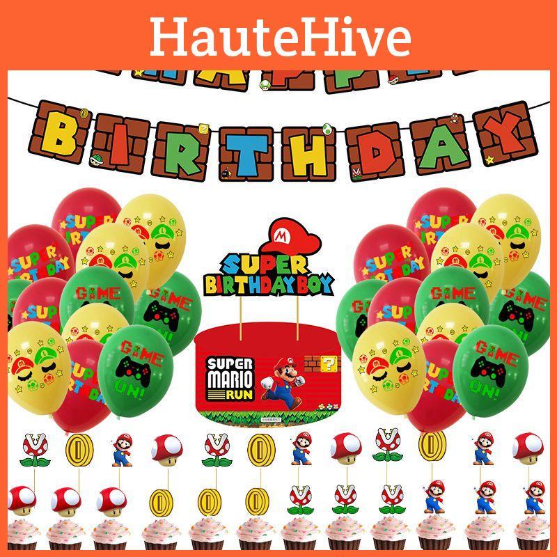 Birthday Mario Super Party Decor Suit Supplies Set Balloon Banner Topper Cake