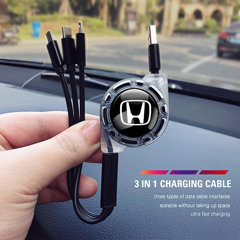 AAADJ1 3 In 1 Micro USB Type C Charging Cable Multi Charger For Honda Civic Accord Crosstour Spirior Odyssey Avancier UR-V Sienna CR-Z