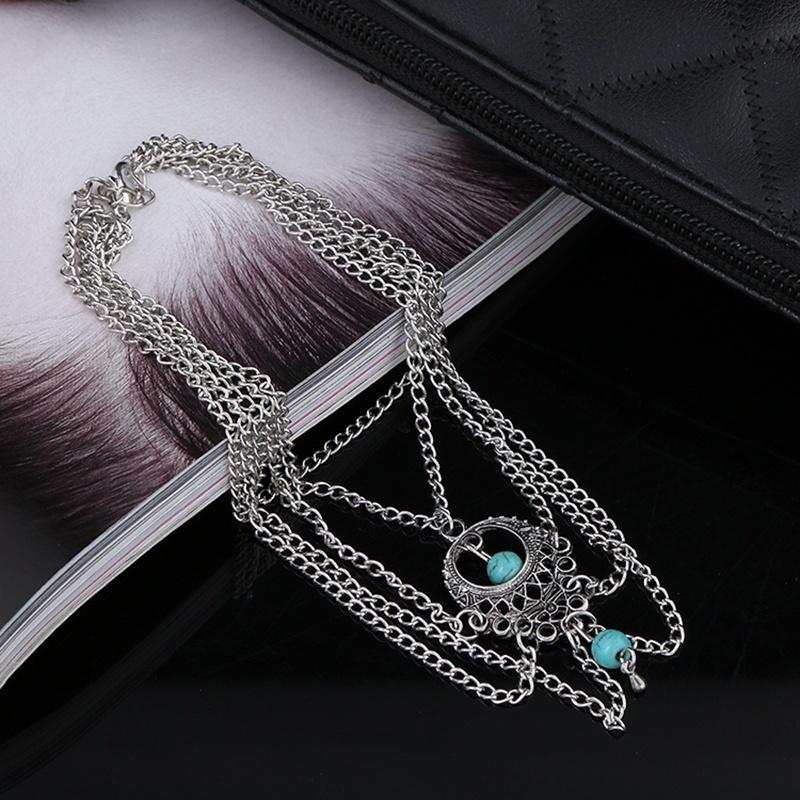 Summer Retro Ethnic Style Hollowed Out Turquoise Water Drop Ankle Chains Bare Feet Women's Beach Fashion Accessories