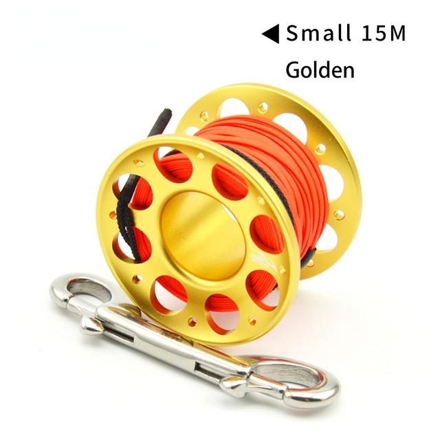 15M/30M Dykning Aluminiumlegering Spole Fingerhjul med Dubbeländad Krok i Rostfritt Stål Utrustning Grottdykning