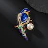 Elegant Parrot Bird Brooch Pin with Faux Pearl & Colorful Gemstones - Golden-Tone Luxury Animal Accessory, Sparkling Perfect for Daily Wear Parties