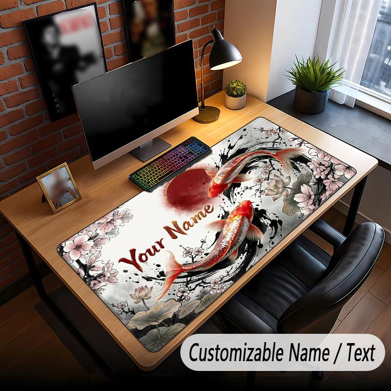 Koi Fish Theme Custom Mouse Pad Personalized With Name Text Customized Desk Mat For Office Home Decor