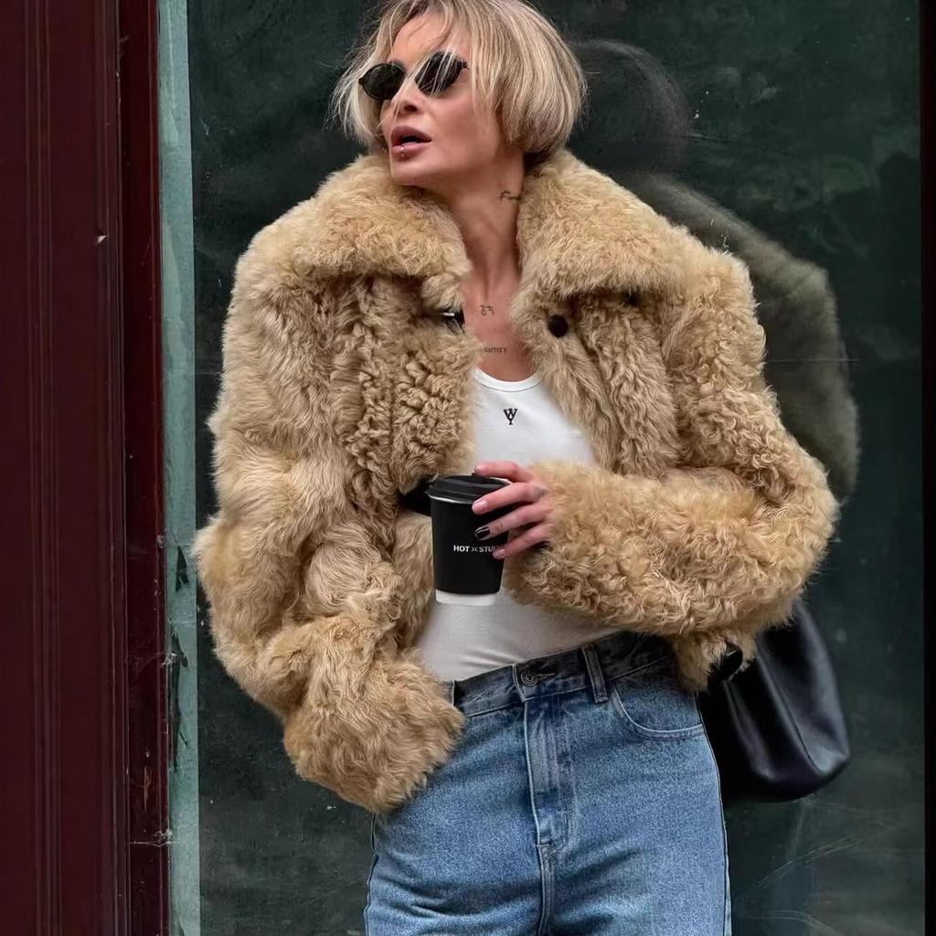 European and American Women's Casual Fur One-Piece Coat