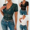 Sommer Neu Einfarbige Schlanke V-Ausschnitt Kurzarm Basic Shirt Spitze T-Shirt Top