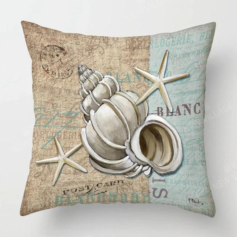 Home Decor Seashells & Starfish Beach-Themed Pillow Covers Pattern Cushion Cover Suitable for Sofa Bedroom Car Pillow Cover