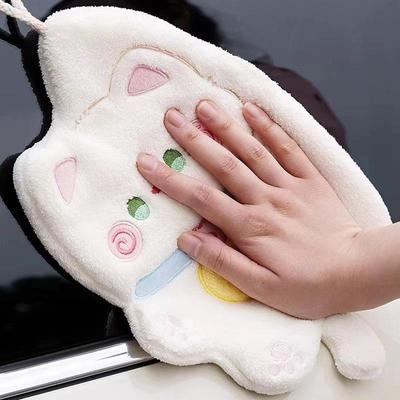 Cute Cat Hand Towels Quick Drying Kitchen Cleaning Rag Coral Velvet Cartoon Animal Absorbent Hanging Bathroom Towel Supplies