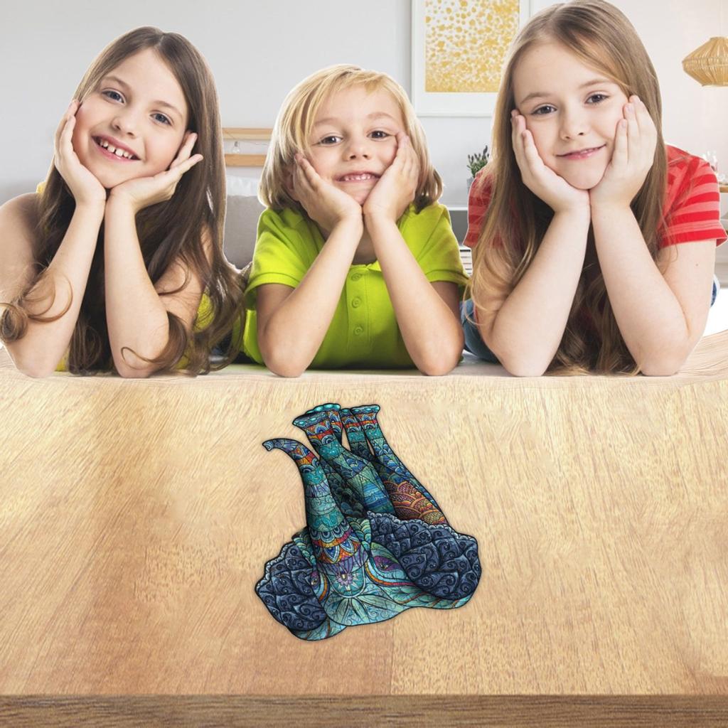 Elephant Tribal Wooden Puzzle Unique Shape Piece  for Adult and Kid 105pcs
