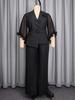 Women's Plus Size Waist-Cinched Black Suit Set with Ruffle Sleeves and 3D Flower Blazer