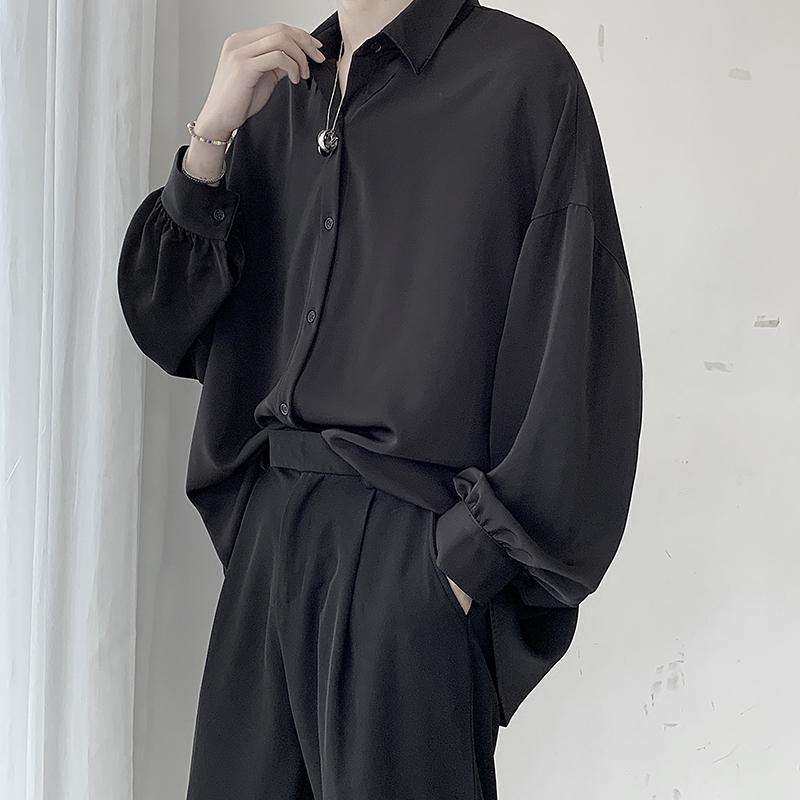 Spring Men Black Long-sleeved Shirts Men Korean Comfortable Blouses Male Harajuku Casual Loose Single Breasted Shirt