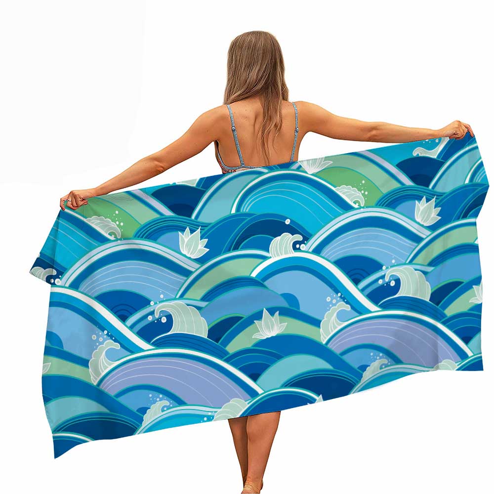 Colourful Japanese Style Waves Microfiber Beach Towel Portable Quick Fast Dry Sand Outdoor Travel Swim Yoga Mat Absorbent Towel