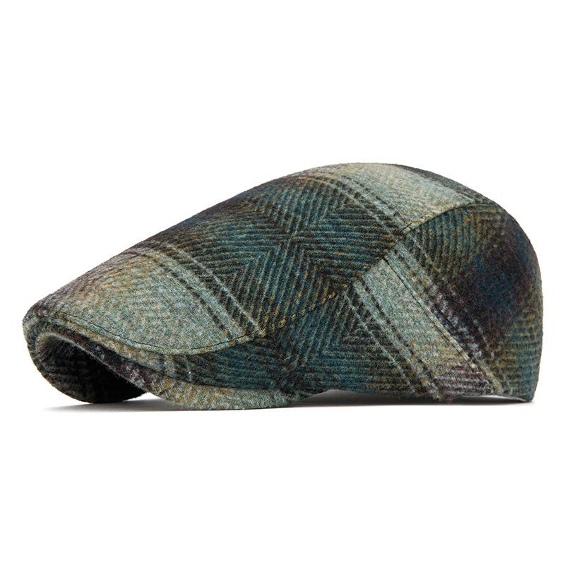Autumn Winter Tie-Dyed Cap Men's British Newsboy Cap Warm Beret Plaid Octagonal Cap