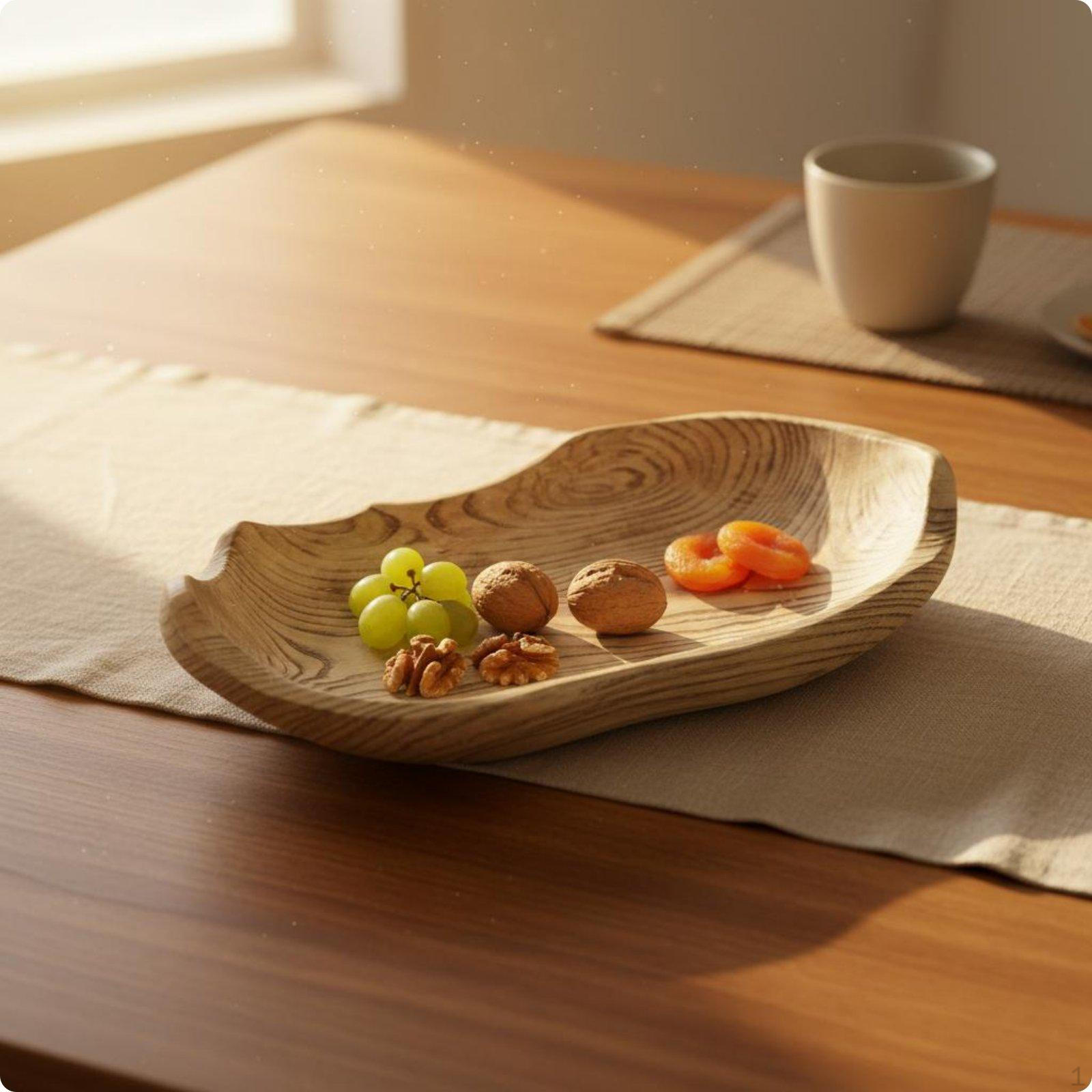 Irregular Wooden Tray Handmade Hand Carved Serving Platter Wood Rustic Fruit Bowl for Desktop,