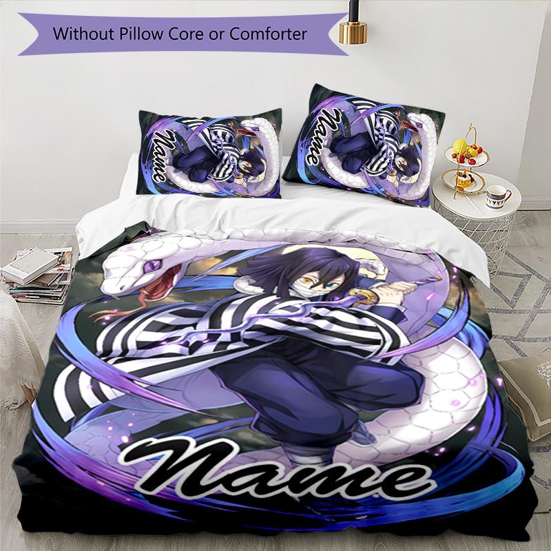 3pcs Demon Slayer5 Cover Set - Personalized Name, HD Printed Bedding with 1 Cover and 2 Pillowcases - Perfect for Home Decor, Easy Care