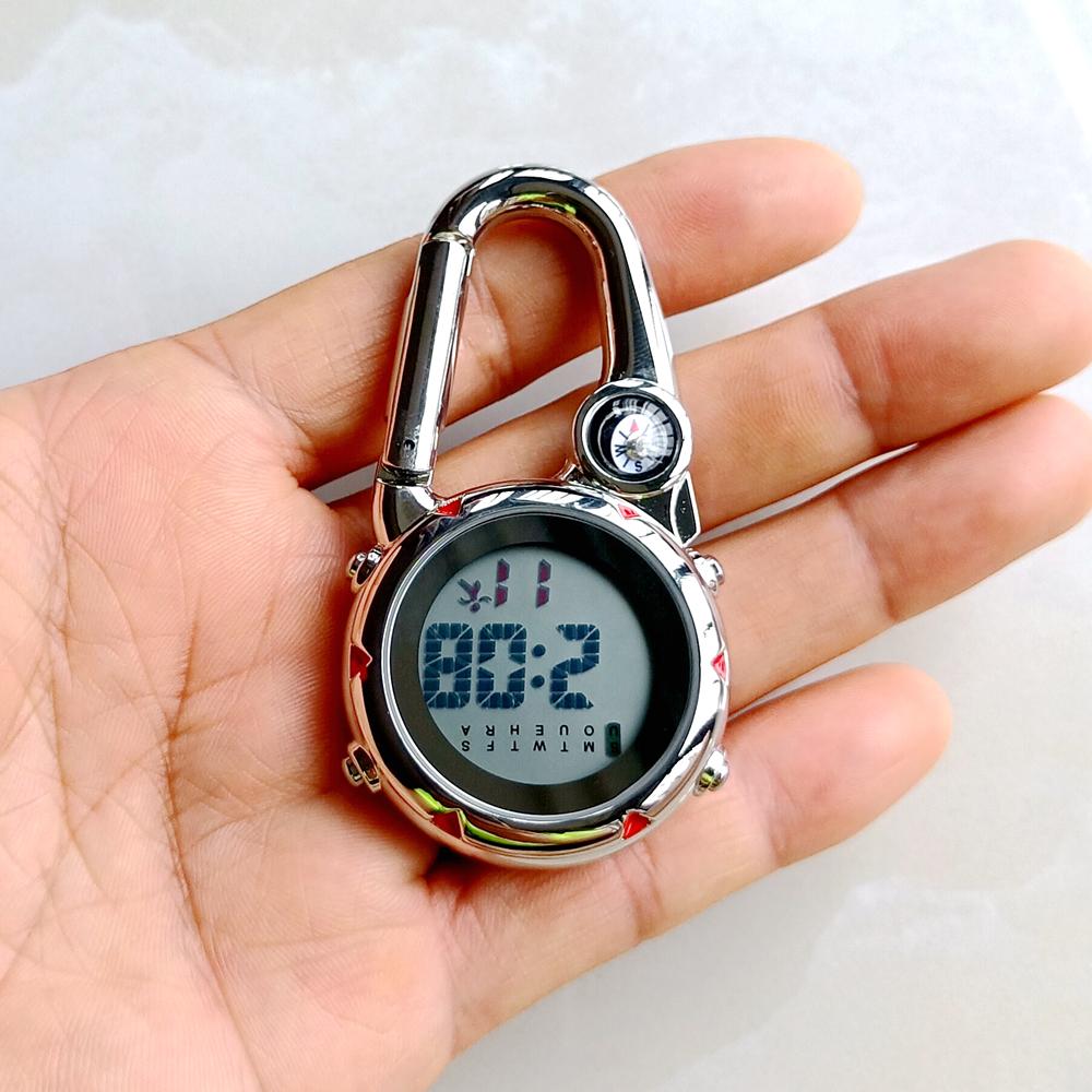 Unisex Women Mens Nurse Doctor Carabiner Clip Digital Electronic Luminous Multi-function Keychains FOB Pocket Watches Hang Clock