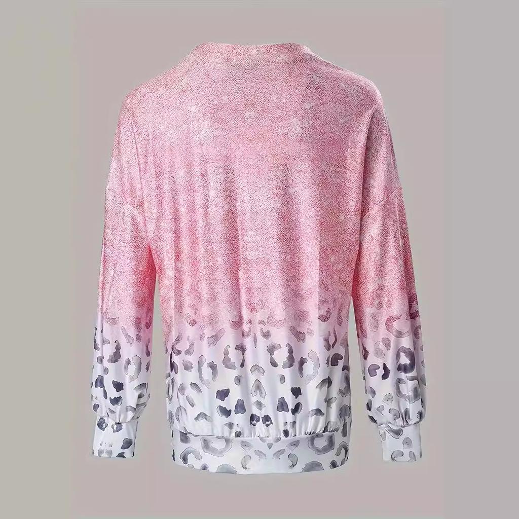 European and American large-size women's clothing spring and autumn leopard print t-shirt loose top