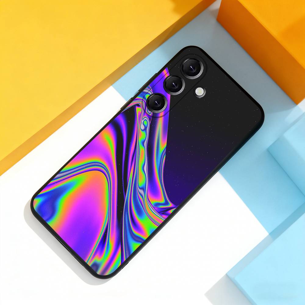 

Psychedelic trippy Holographic Phone Case For Samsung Galaxy A 22,71,53,52,51,72,73,5G,Note,J7,8,9 Soft Black Cover Samsung a735g