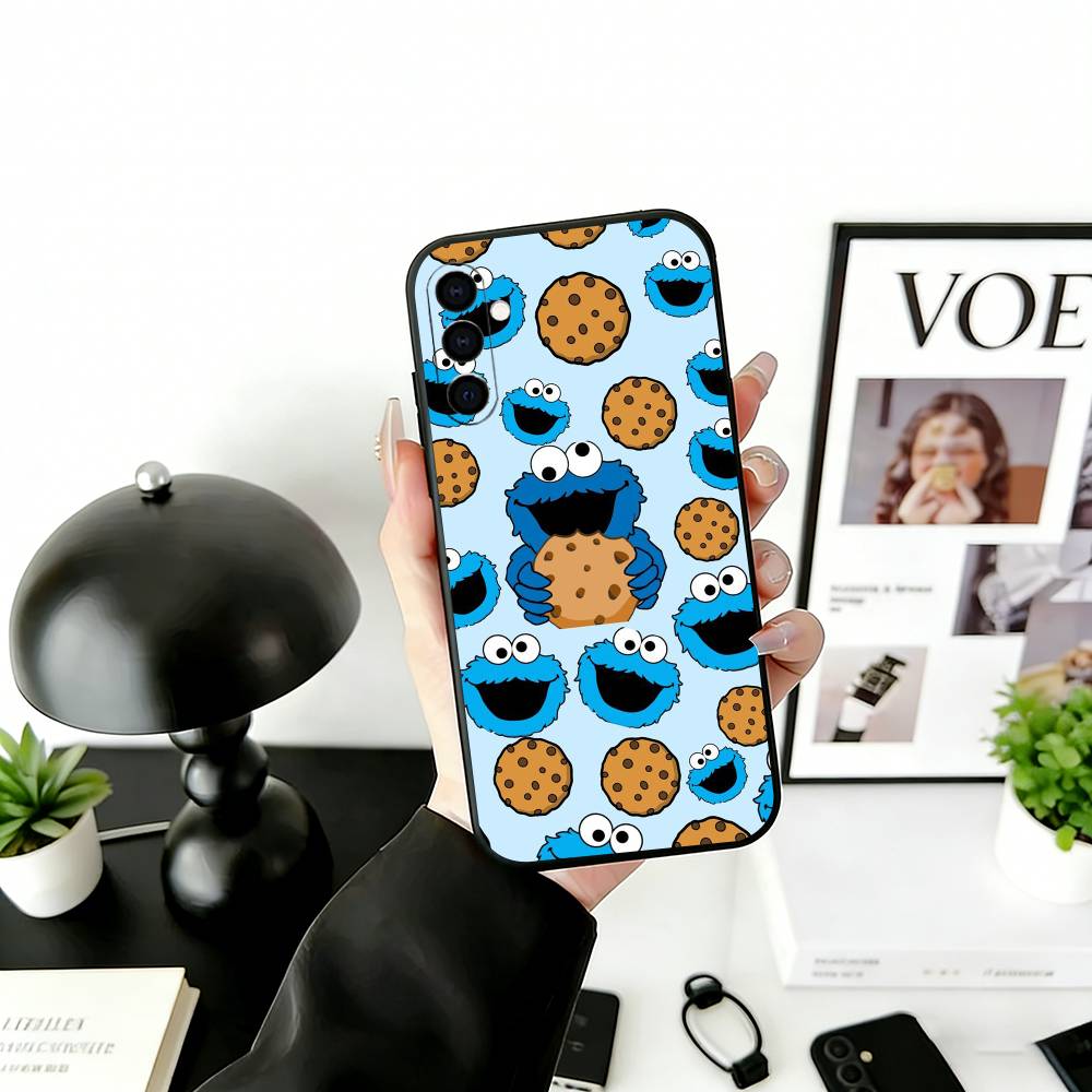 Cut Cartoon C-Cookies Monster Phone Case Black Silicone Soft For Samsung Galaxy A73,A72,A71,A70,A53,A52,A51