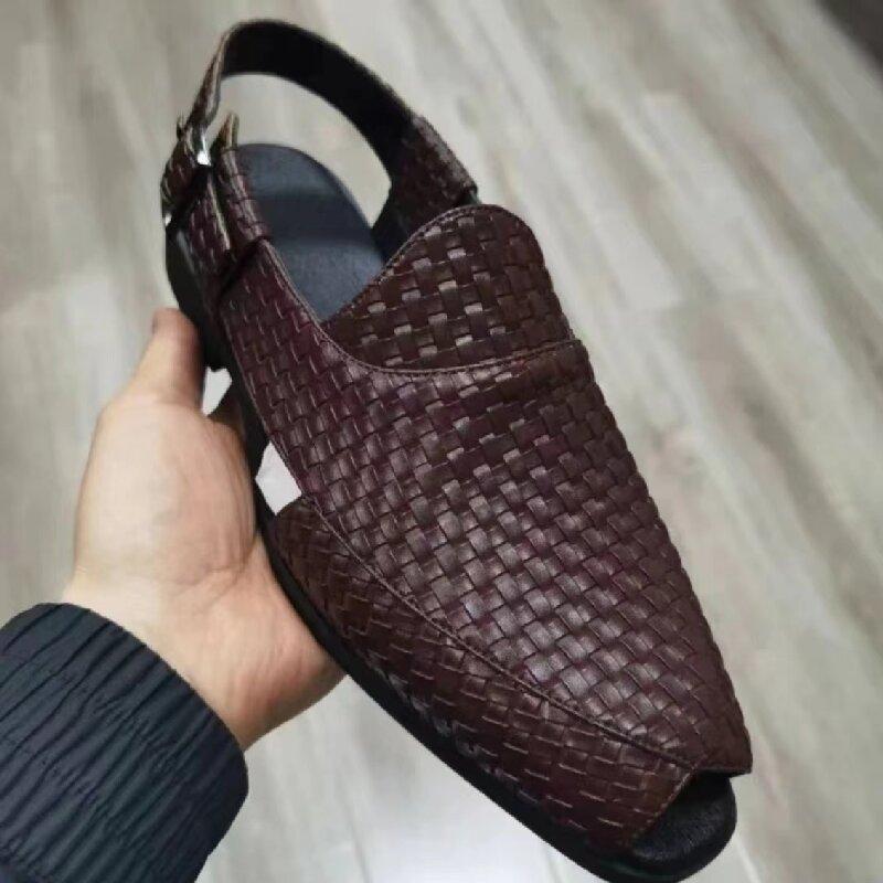 Fashion Men Handmade Sandals Black Brown Breathable High Quality Anti Slip Beach Shoes High Quality Outdoor Walking Sandals Size 38-46