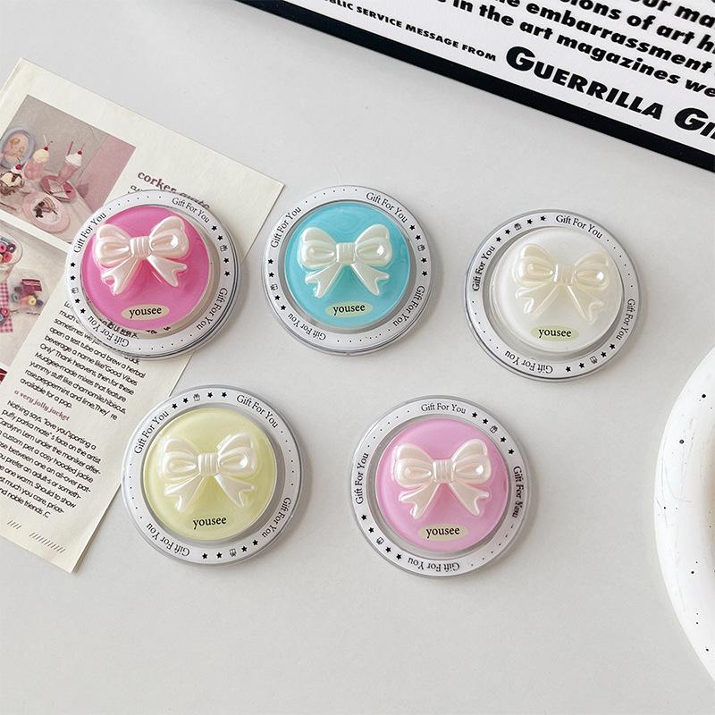 Solid Color Bow Mobile Phone Case Magnetic Airbag Bracket Retractable Wind Ring Buckle Desktop Support Frame