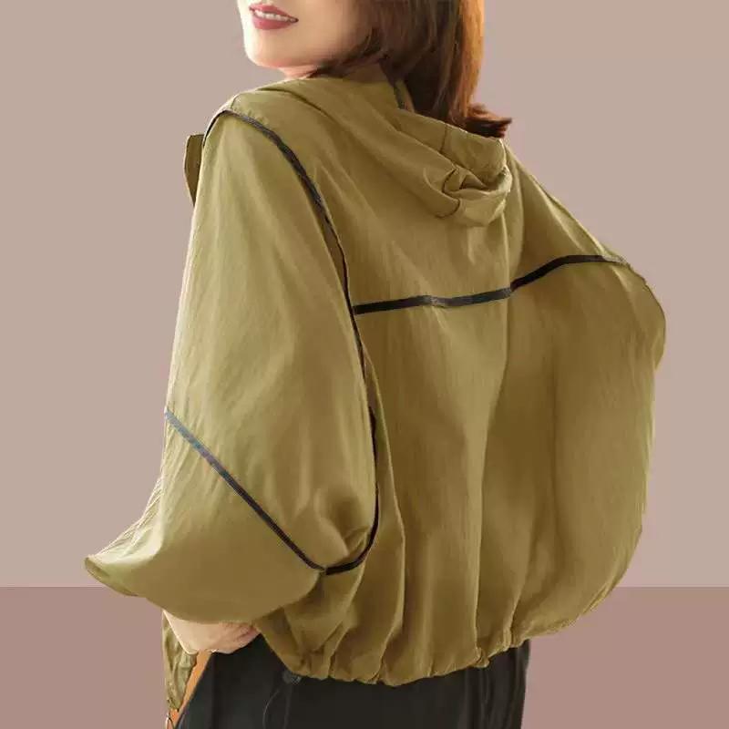 Women's Lace Jacket Lightweight Short Protective Jacket Summer Plus Size Mesh Hooded Jacket