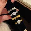 Romantic Floral Hollow Out Rose Flower Rings for Women Sweet Single Row Diamond Inlaid Exquisite Engagement Ring  Gift
