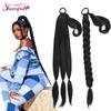 Lange Schwarze Farbe Yaki Gerade Geflochtene Pferdeschwanzverlängerung Haargummi Natürliche Hochtemperaturfaser Einzelnes Weft Wickel