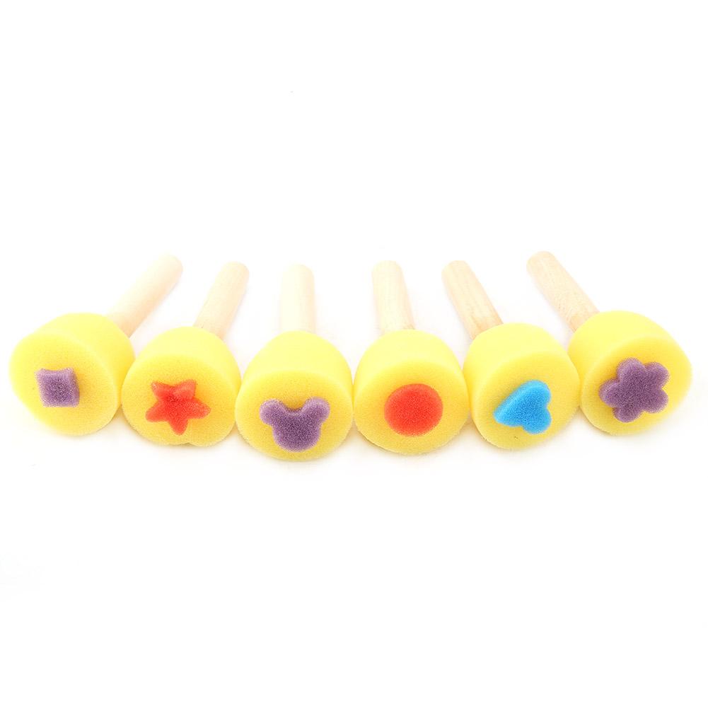 6PCS Wooden Handle Kid Sponge Painting Stamp Roller Brushes Child Educational DIY Painting Tool