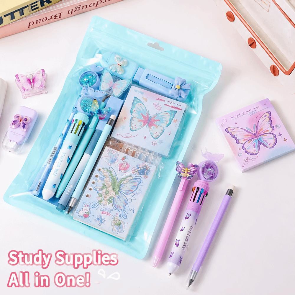 12-in-1 Complete Stationery Set Dreamy Butterfly Ballpoint Pen Portable Correction Tape  Students