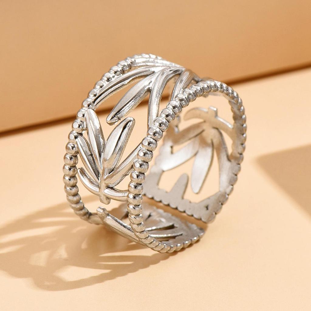 Gold-Plated Stainless Steel Leaf Ring – Adjustable Fairy Style for Women