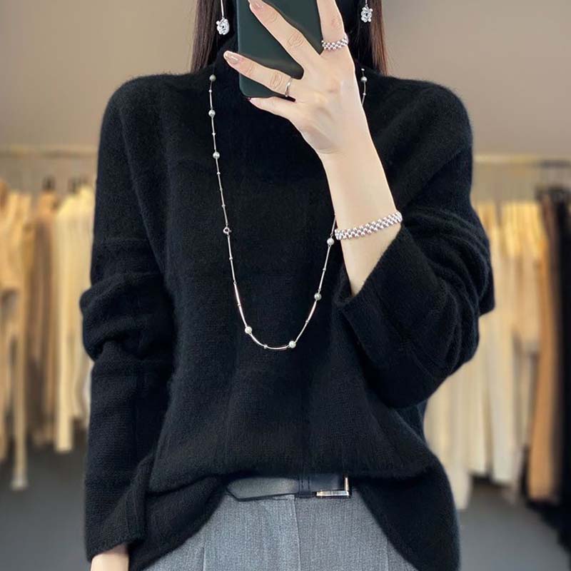 

Светр для жінок Осінь Зима Потовщений Теплий В язаний Еластичний З довгим рукавом З високим коміром Топи L